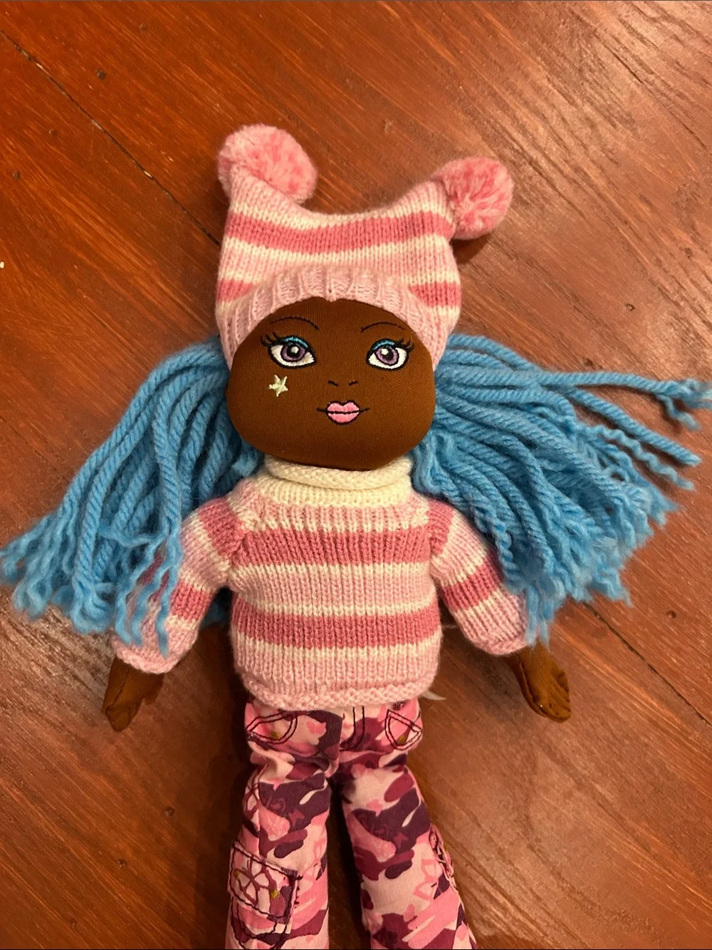 The Children's Place Pink-Striped Sweater Doll with Blue Yarn Hair